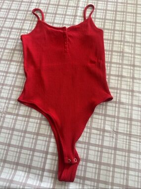 Garage Red Ribbed Snap-Front Bodysuit